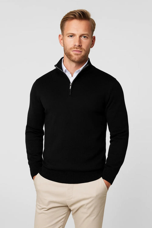 Men's Half-Zip Stand Collar Knit Sweater – Black