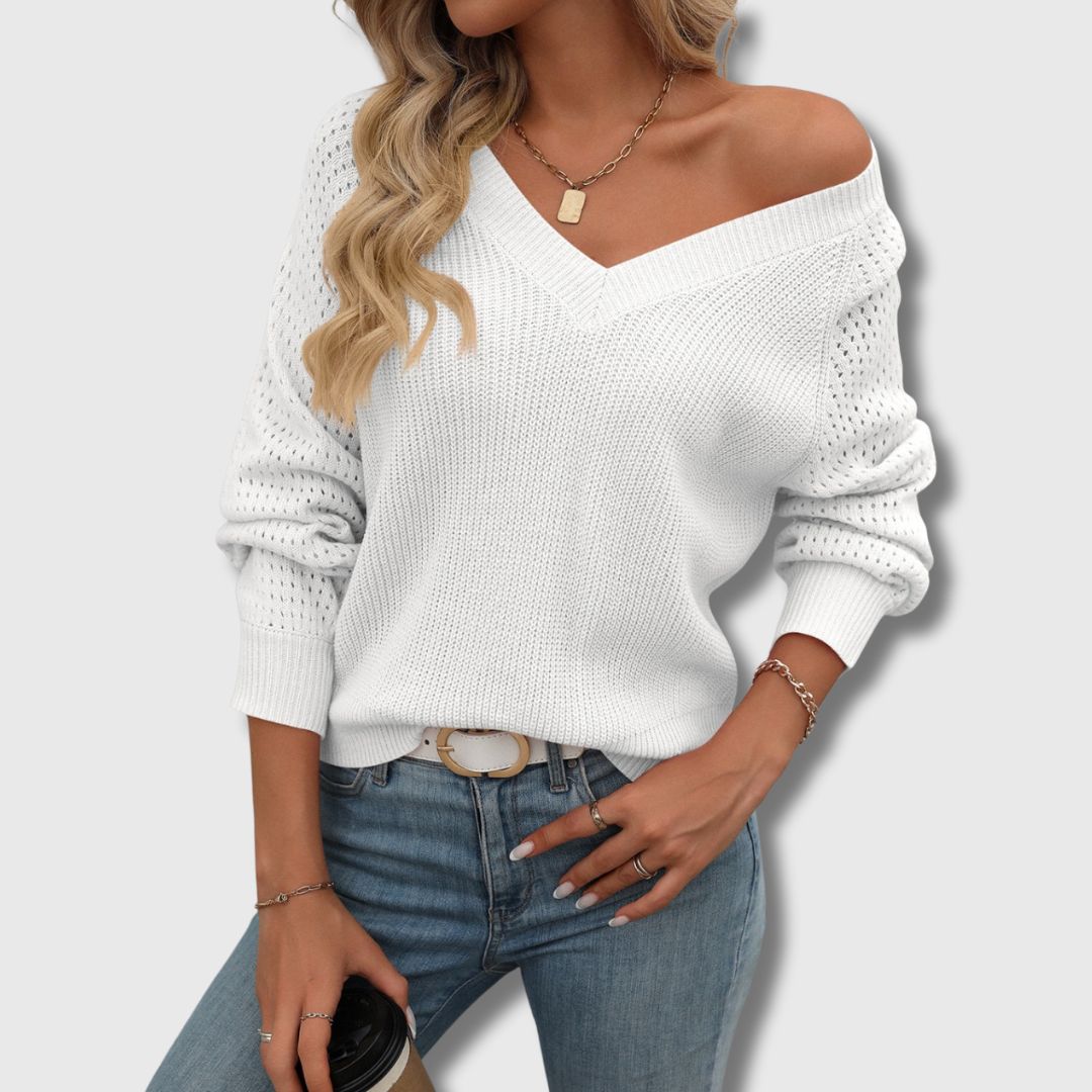 Women's V-Neckline Open-Knit Pullover – view 5