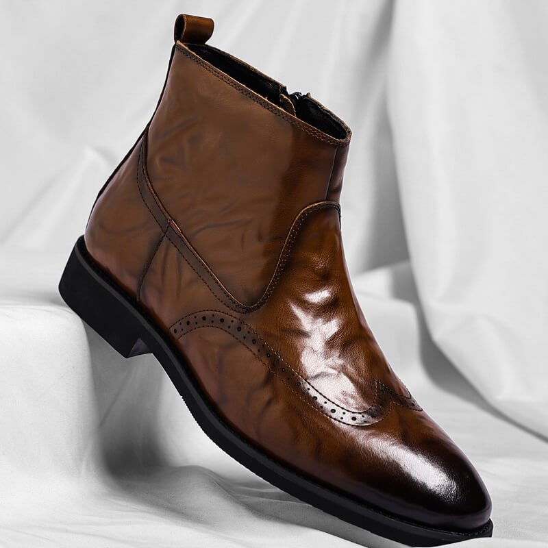 Men's Italian Leather Brogue Boots for Evening Wear – Brown