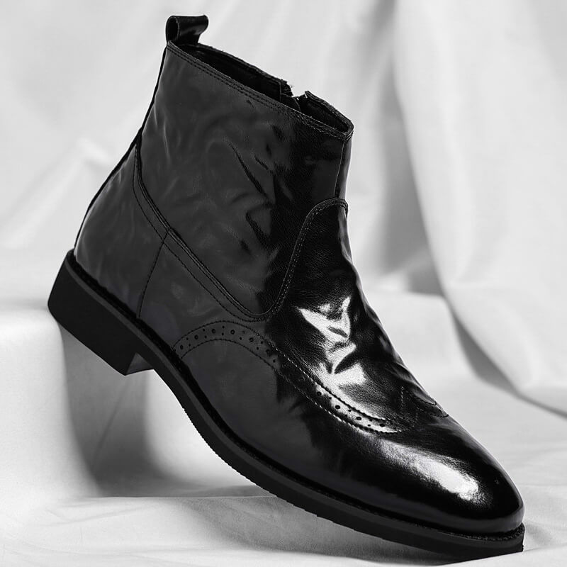 Men's Italian Leather Brogue Boots for Evening Wear – Black