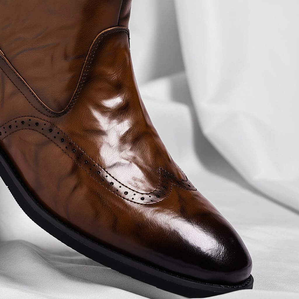 Men's Italian Leather Brogue Boots for Evening Wear – view 3