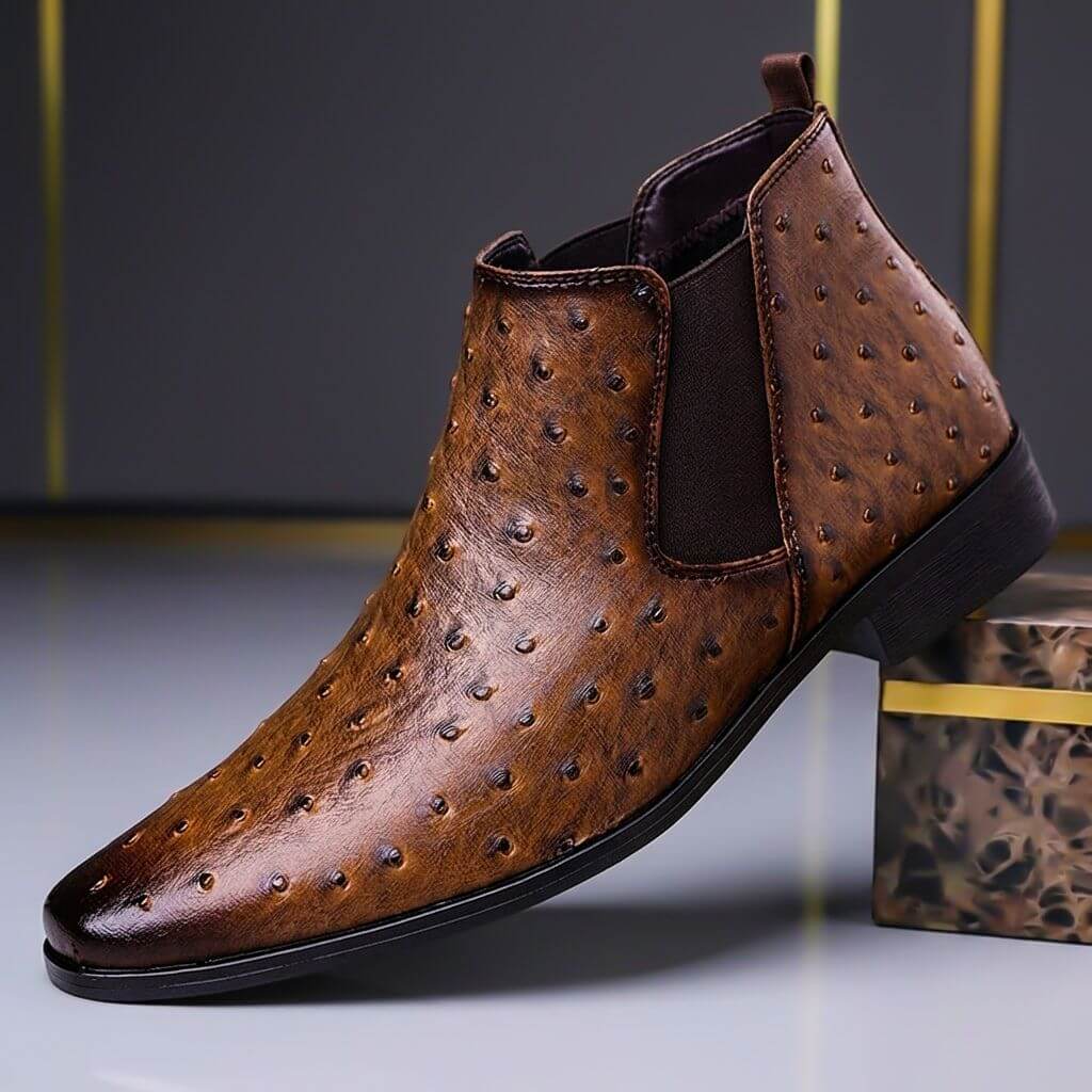 Men's Embossed Leather Chelsea Boots for Evening Wear – Brown