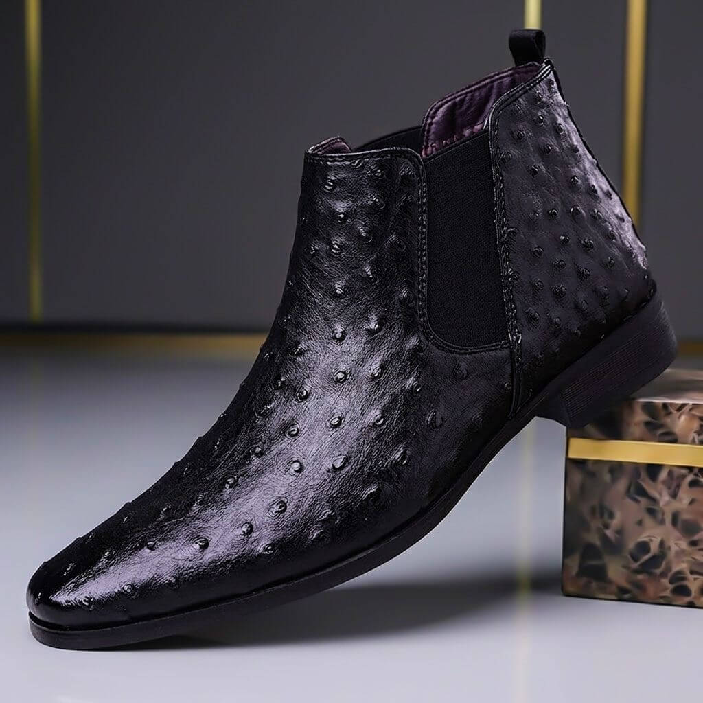 Men's Embossed Leather Chelsea Boots for Evening Wear – Black
