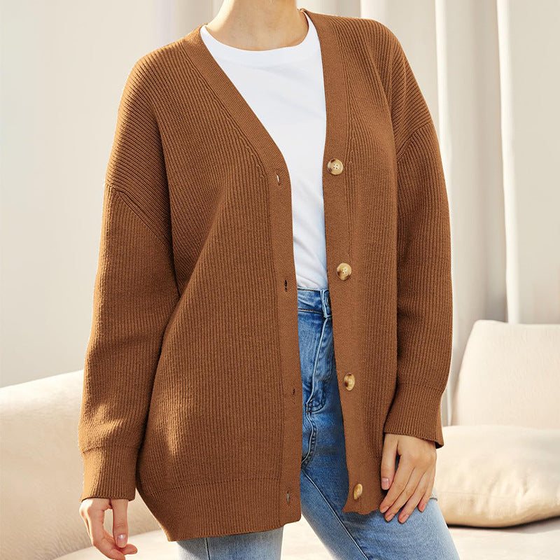 Women's Loose-Fit Knit Cardigan – Brown