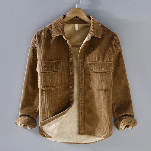 Men's Cord Button-Up Overshirt Jacket – Khaki