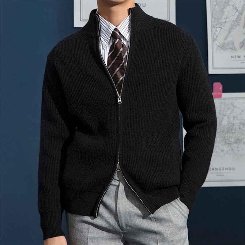 Men's Rib-Knit Full Zip Knit Cardigan – Black
