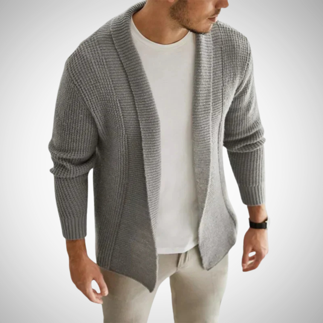 Men's Open-Front Shawl Collar Knit Cardigan for Fall – Gray