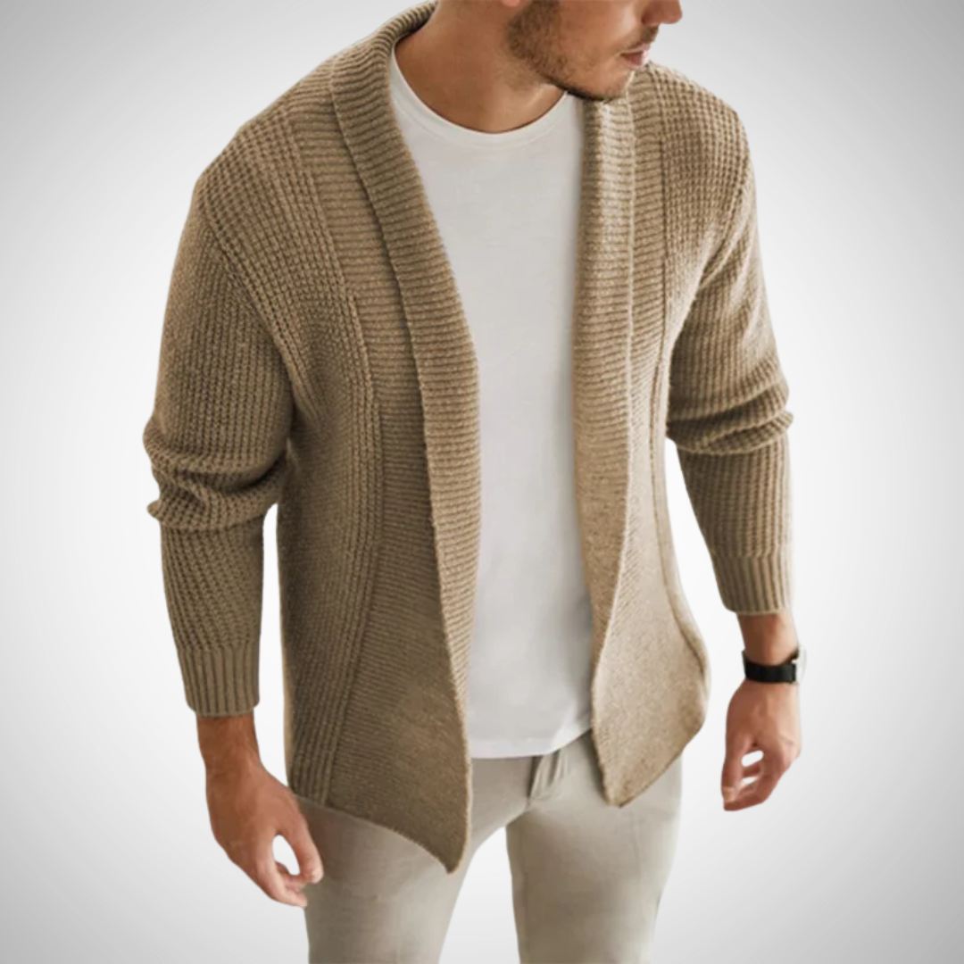 Men's Open-Front Shawl Collar Knit Cardigan for Fall – Beige