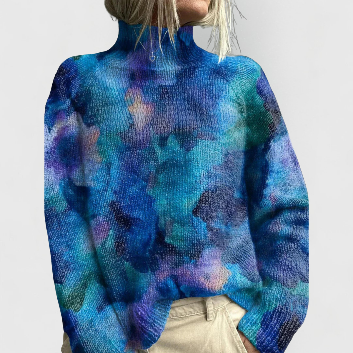 Women's Print-Detail Roll-Neck Top – Blue