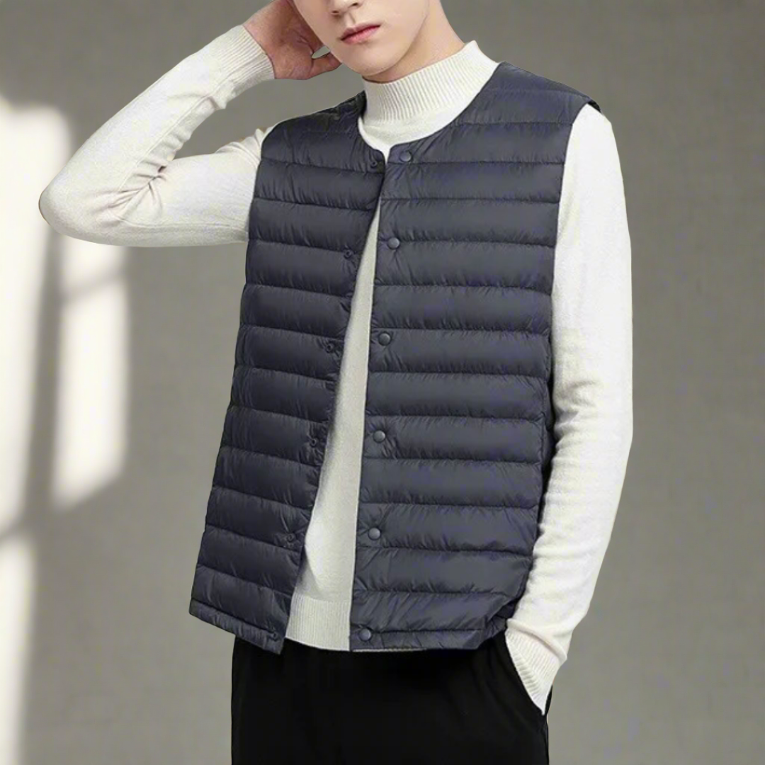 Men's Padded Light-Weight Snap-Front Vest – Gray