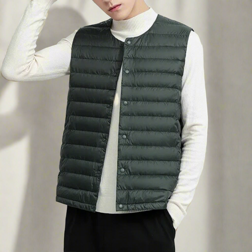 Men's Padded Light-Weight Snap-Front Vest – Dark Green