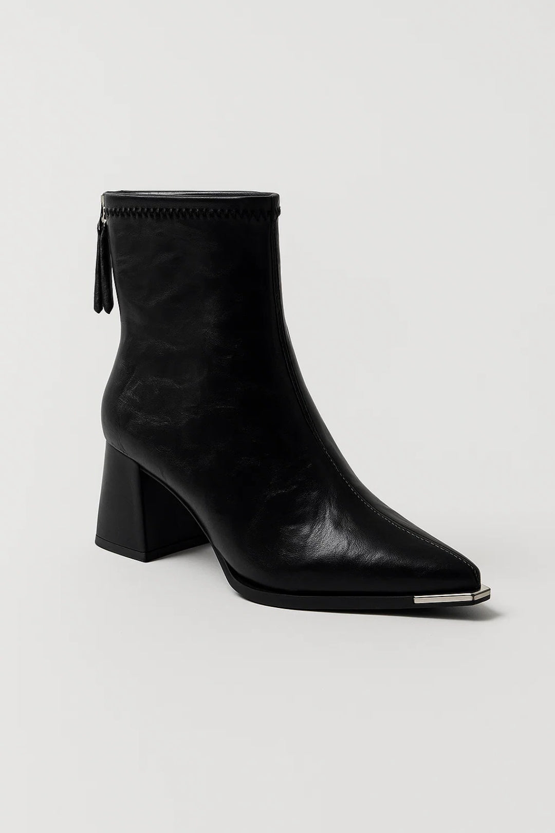 Women's Pointed-Toe Block-Heel Booties with Metallic Accent – Black