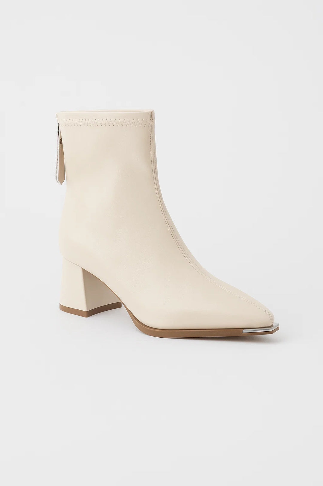 Women's Pointed-Toe Block-Heel Booties with Metallic Accent – Off-White