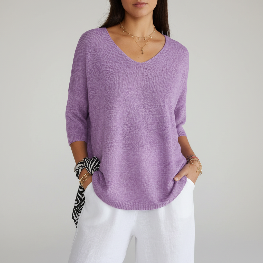 Women's Light-Weight V-Neckline Knit Top – Purple