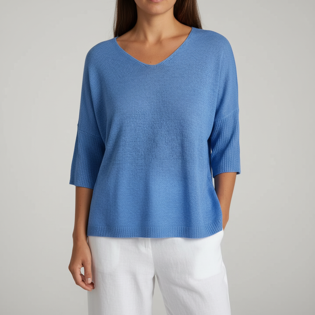 Women's Light-Weight V-Neckline Knit Top – Blue