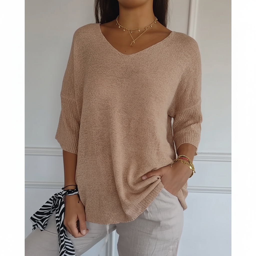 Women's Light-Weight V-Neckline Knit Top – Khaki