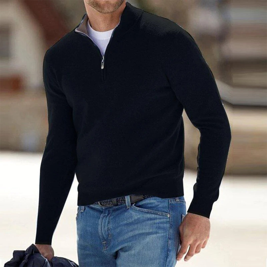 Men's Light-Weight Quarter-Zip Knit Pullover with Raised Collar – view 1