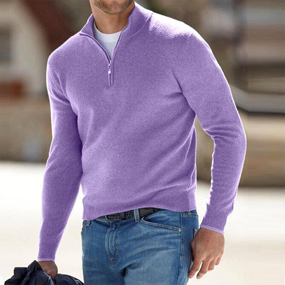 Men's Light-Weight Quarter-Zip Knit Pullover with Raised Collar – view 2