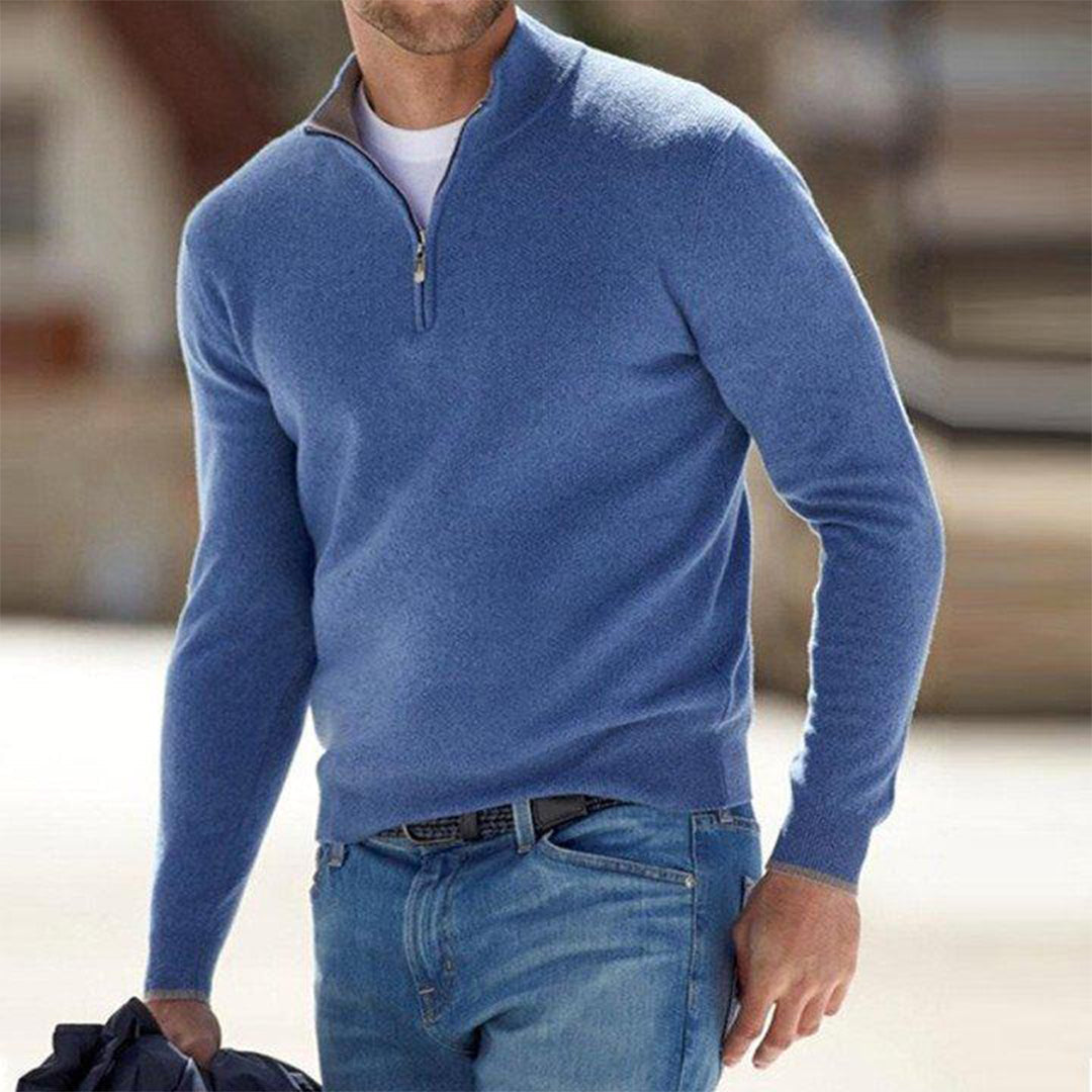 Men's Light-Weight Quarter-Zip Knit Pullover with Raised Collar – view 4