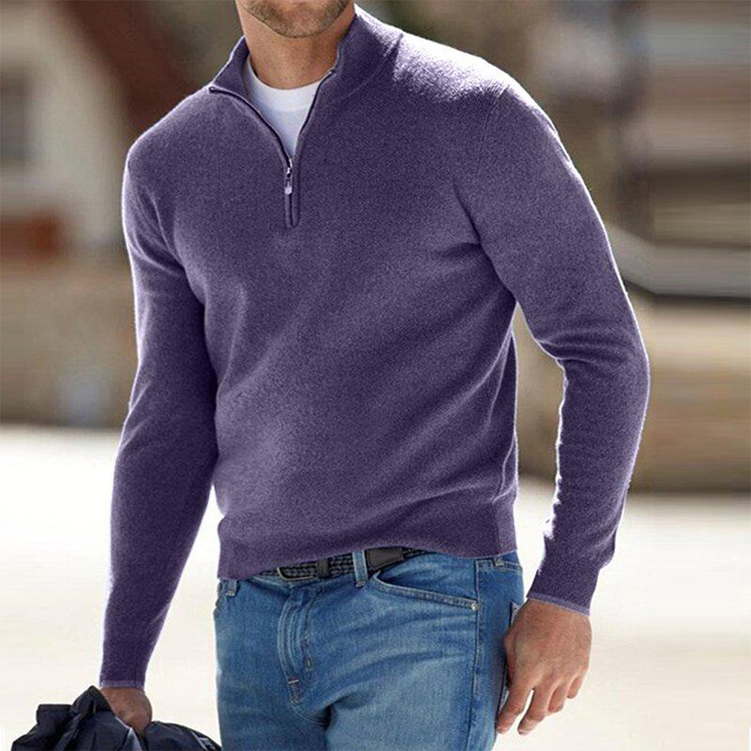 Men's Light-Weight Quarter-Zip Knit Pullover with Raised Collar – view 3