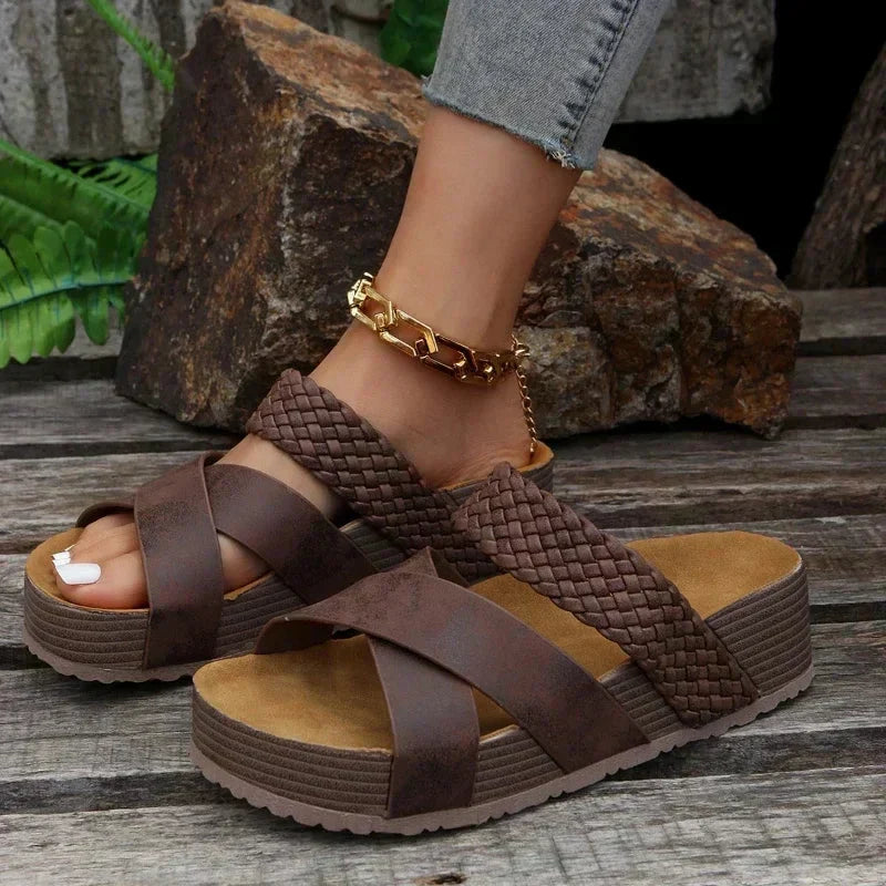 Women's Support Platform-Sole Strap Sandals – Brown