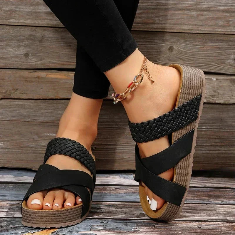 Women's Support Platform-Sole Strap Sandals – Black