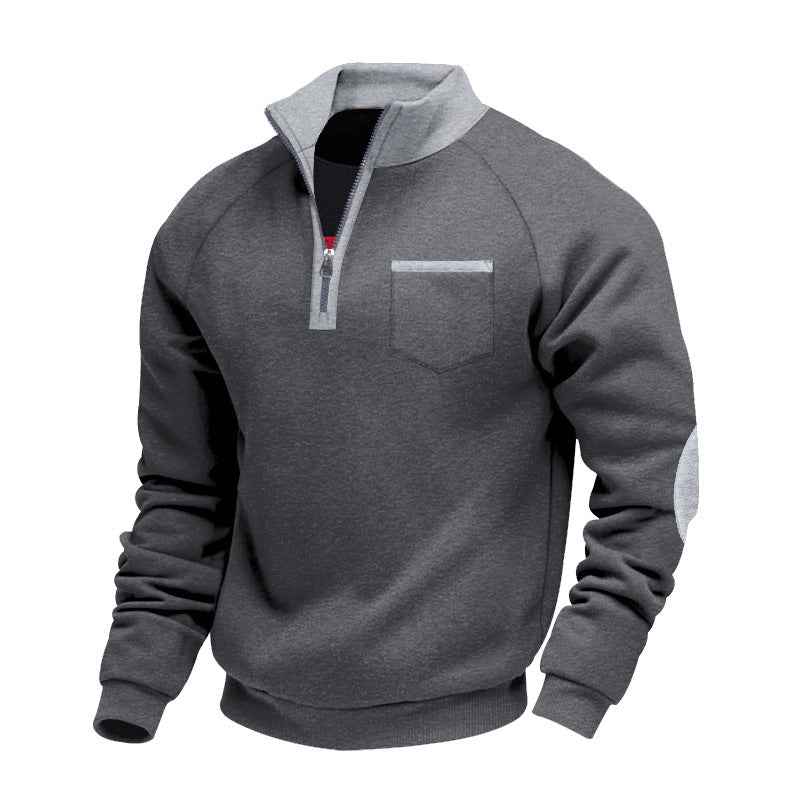 Men's Stand Collar Quarter Zip Sweatshirt for Winter – Gray