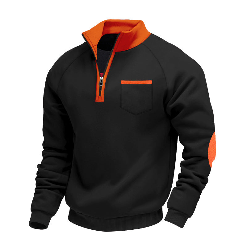 Men's Stand Collar Quarter Zip Sweatshirt for Winter – Black