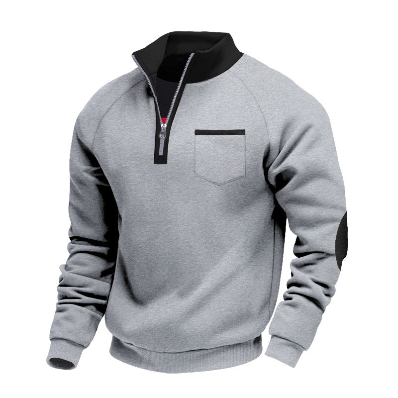 Men's Stand Collar Quarter Zip Sweatshirt for Winter – Light Gray