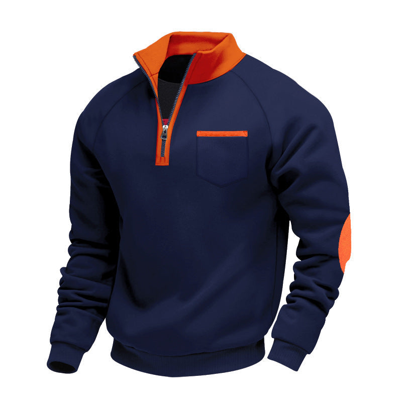 Men's Stand Collar Quarter Zip Sweatshirt for Winter – Dark Blue