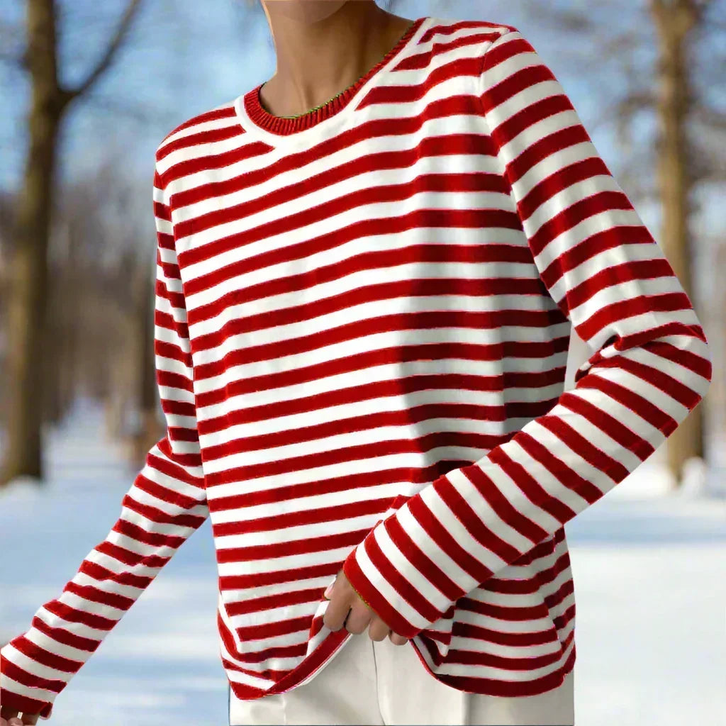 Women's Print-Detail Long-Sleeve Top – Red