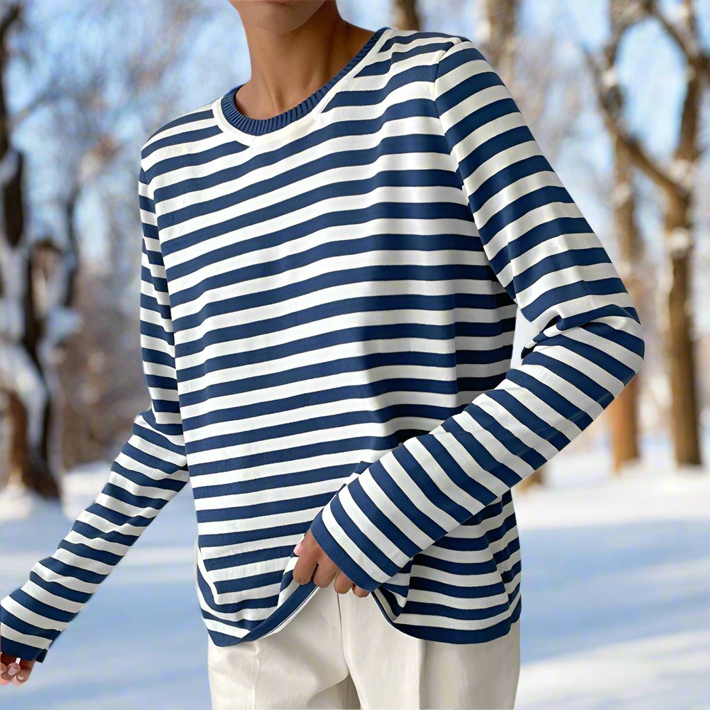 Women's Print-Detail Long-Sleeve Top – Blue