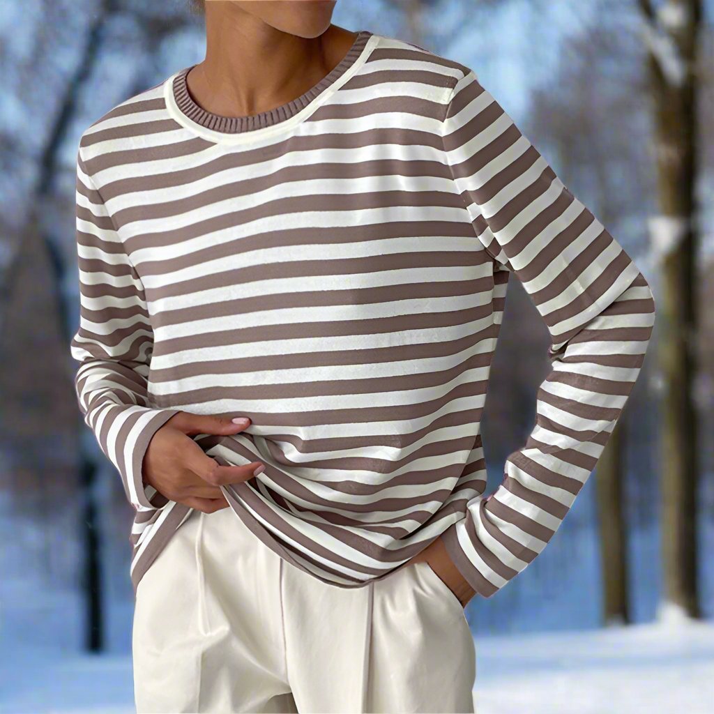 Women's Print-Detail Long-Sleeve Top – Brown