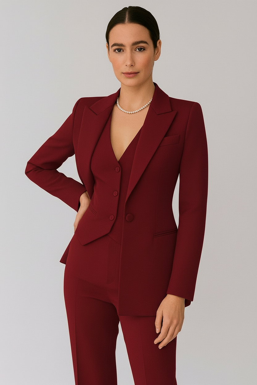 Women's 3 Piece Suit Set for Evening Wear – Red