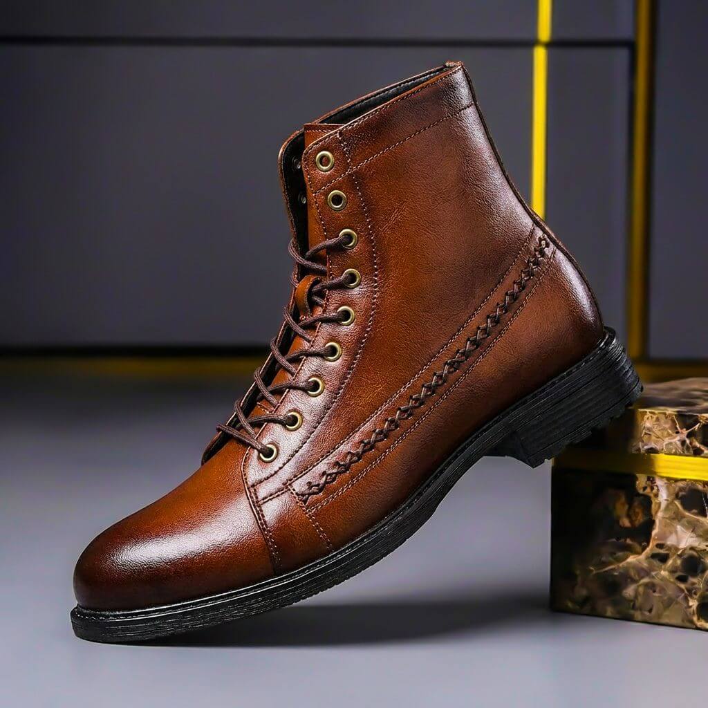 Men's Italian Leather Ankle Boots for Walking – Brown
