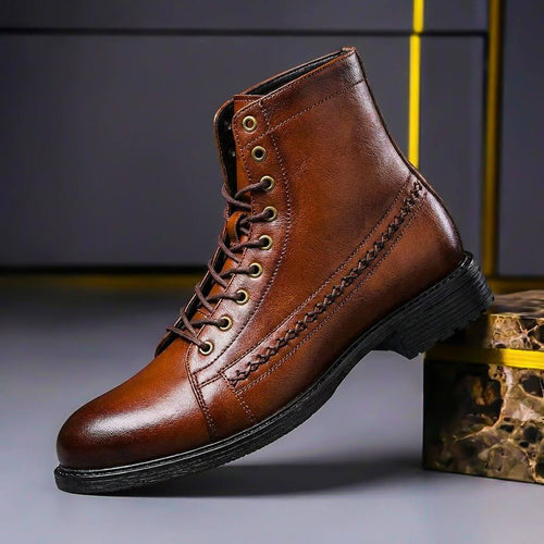 Men's Italian Leather Ankle Boots for Walking – Brown