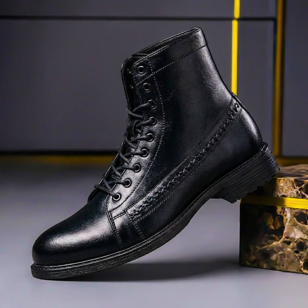 Men's Italian Leather Ankle Boots for Walking – Black