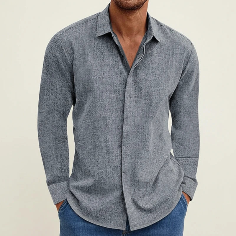 Men's Textured Long-Sleeve Shirt for Evening Wear – Gray