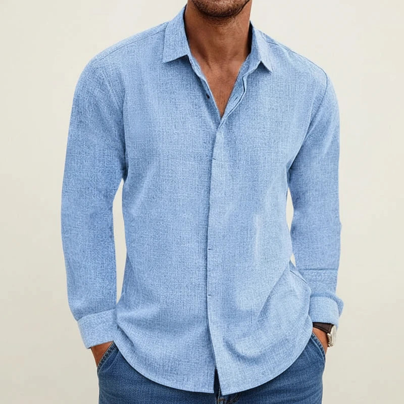 Men's Textured Long-Sleeve Shirt for Evening Wear – Light Blue