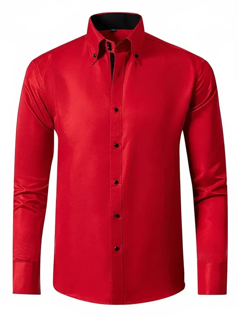 Men's Formal Button-Front Shirt – Red