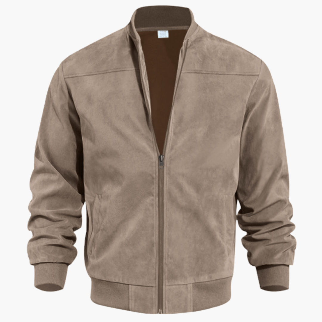 Men's Plush Suede-Finish Bomber Jacket – Light Brown