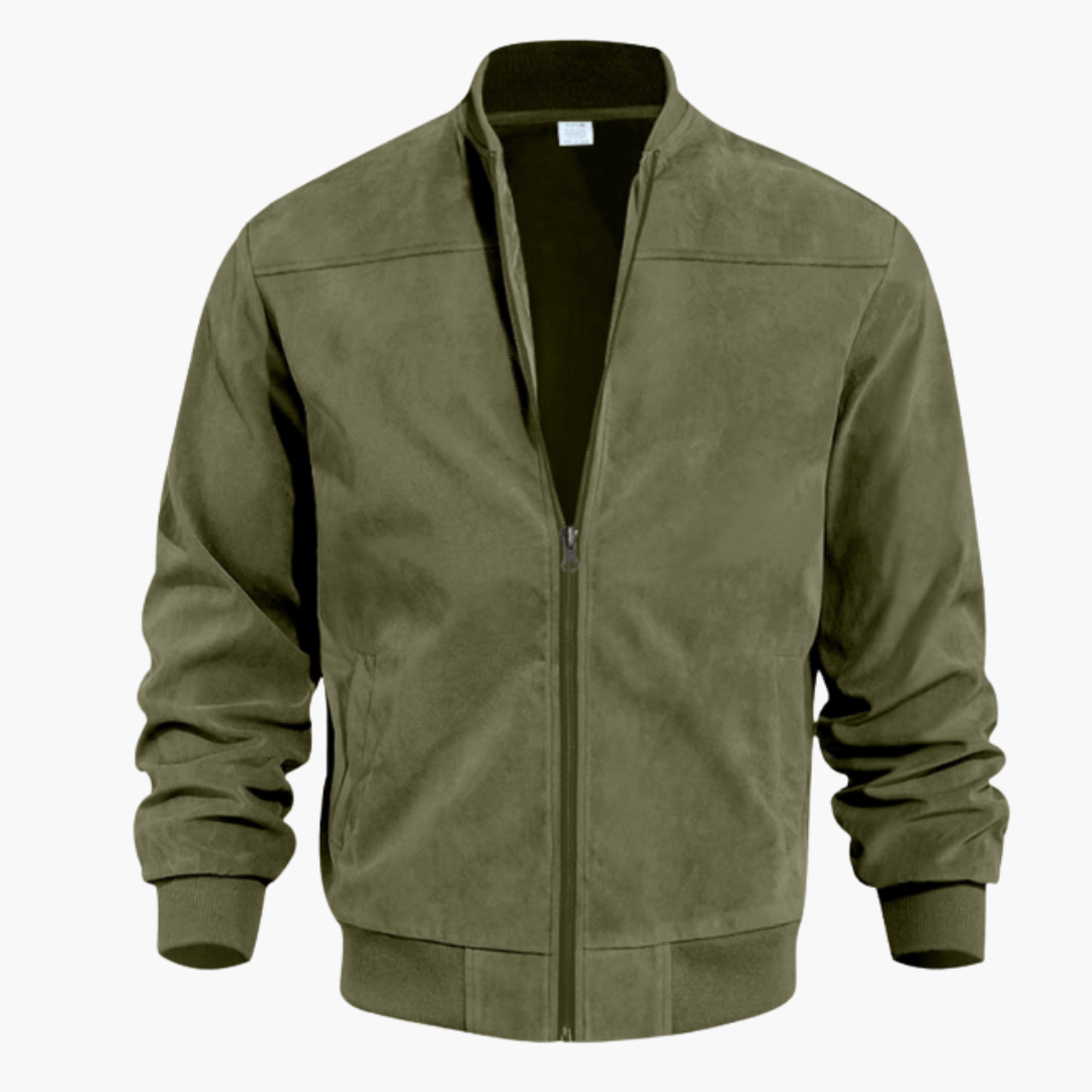 Men's Plush Suede-Finish Bomber Jacket – Olive Green