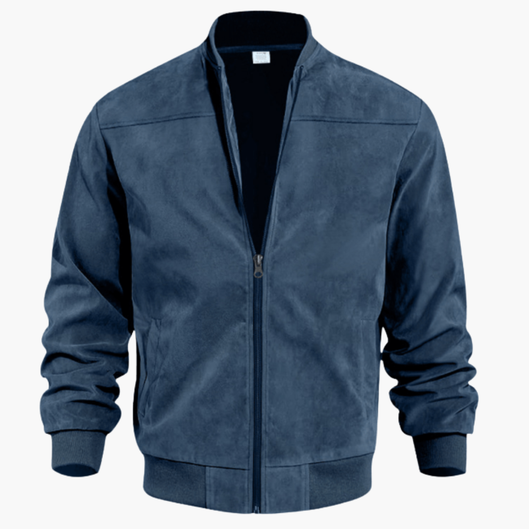 Men's Plush Suede-Finish Bomber Jacket – Blue