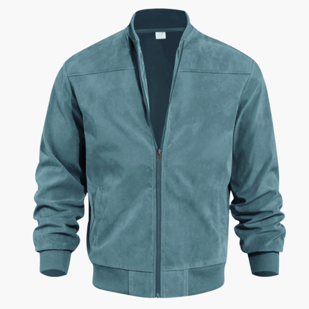 Men's Plush Suede-Finish Bomber Jacket – Blue Green