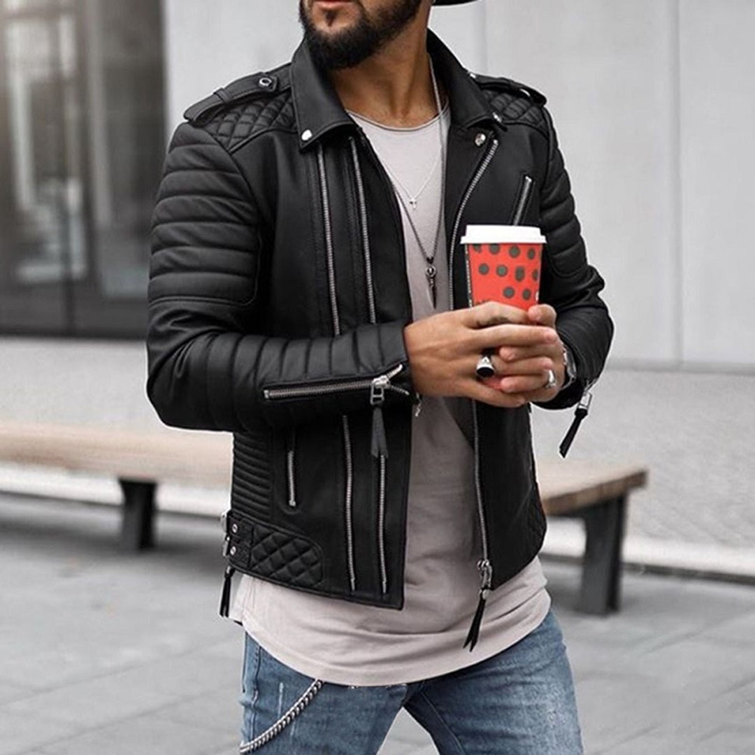 Men's Padded Leather Biker Jacket – Black
