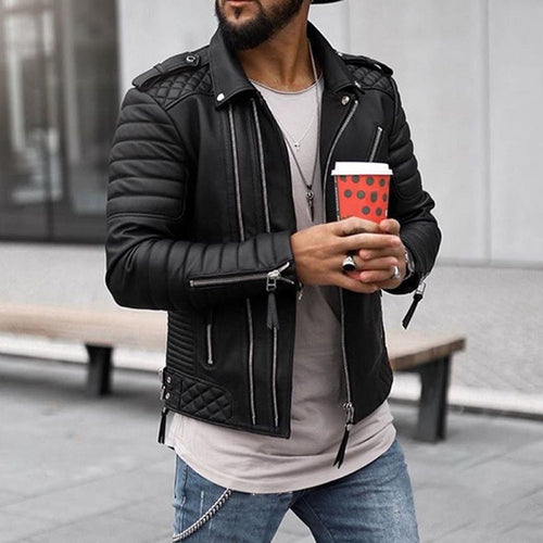 Men's Padded Leather Biker Jacket – Black