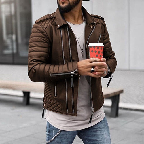 Men's Padded Leather Biker Jacket – Brown