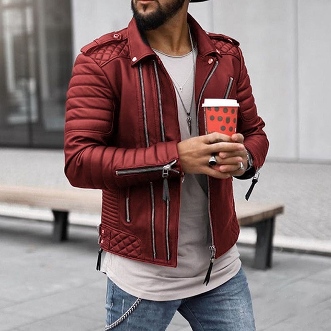 Men's Padded Leather Biker Jacket – Red