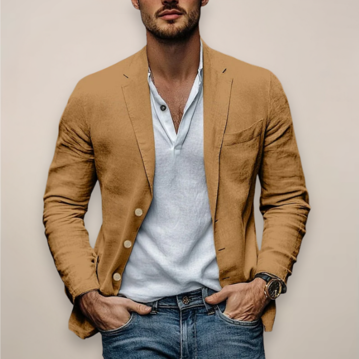 Men's Light-Weight Narrow-Cut Warm-Weather Blazer – Khaki