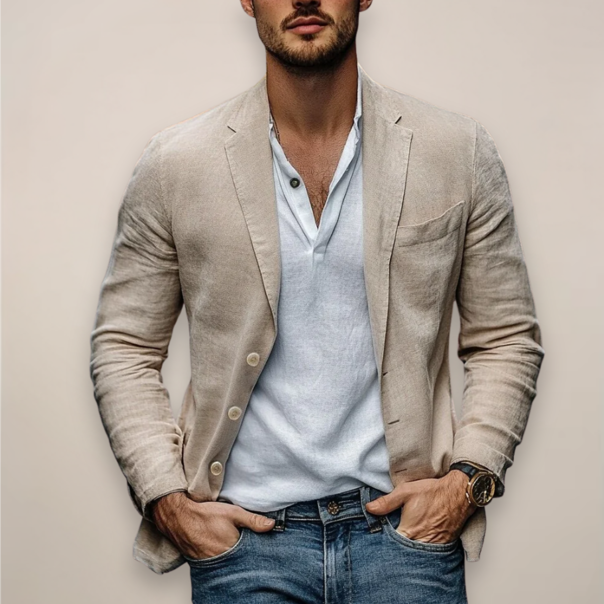 Men's Light-Weight Narrow-Cut Warm-Weather Blazer – Beige
